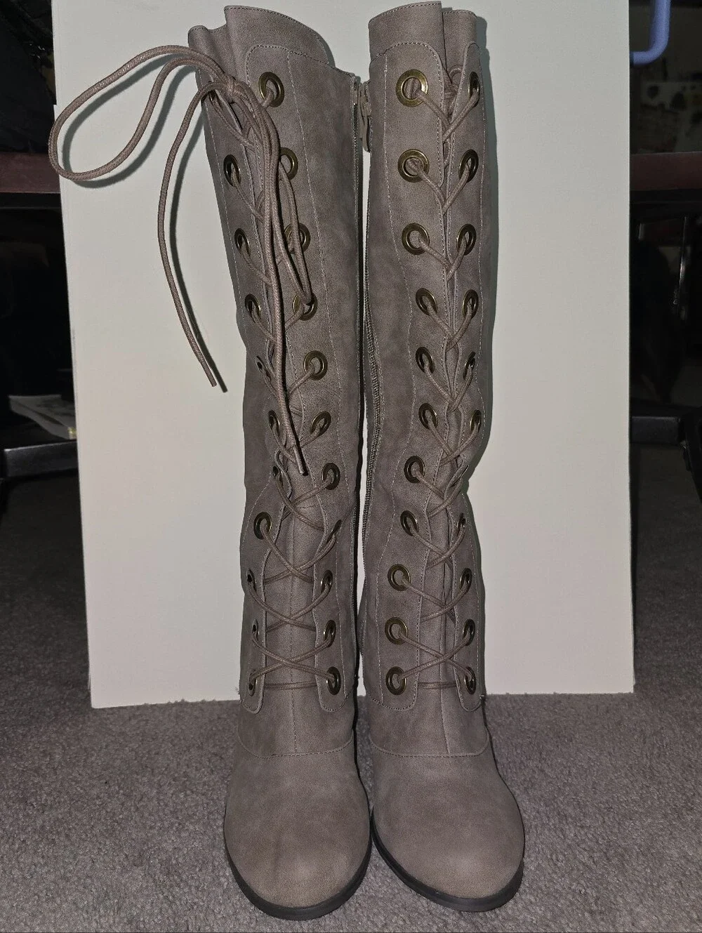 Tall Lace-Up Taupe Women's Heeled Boots